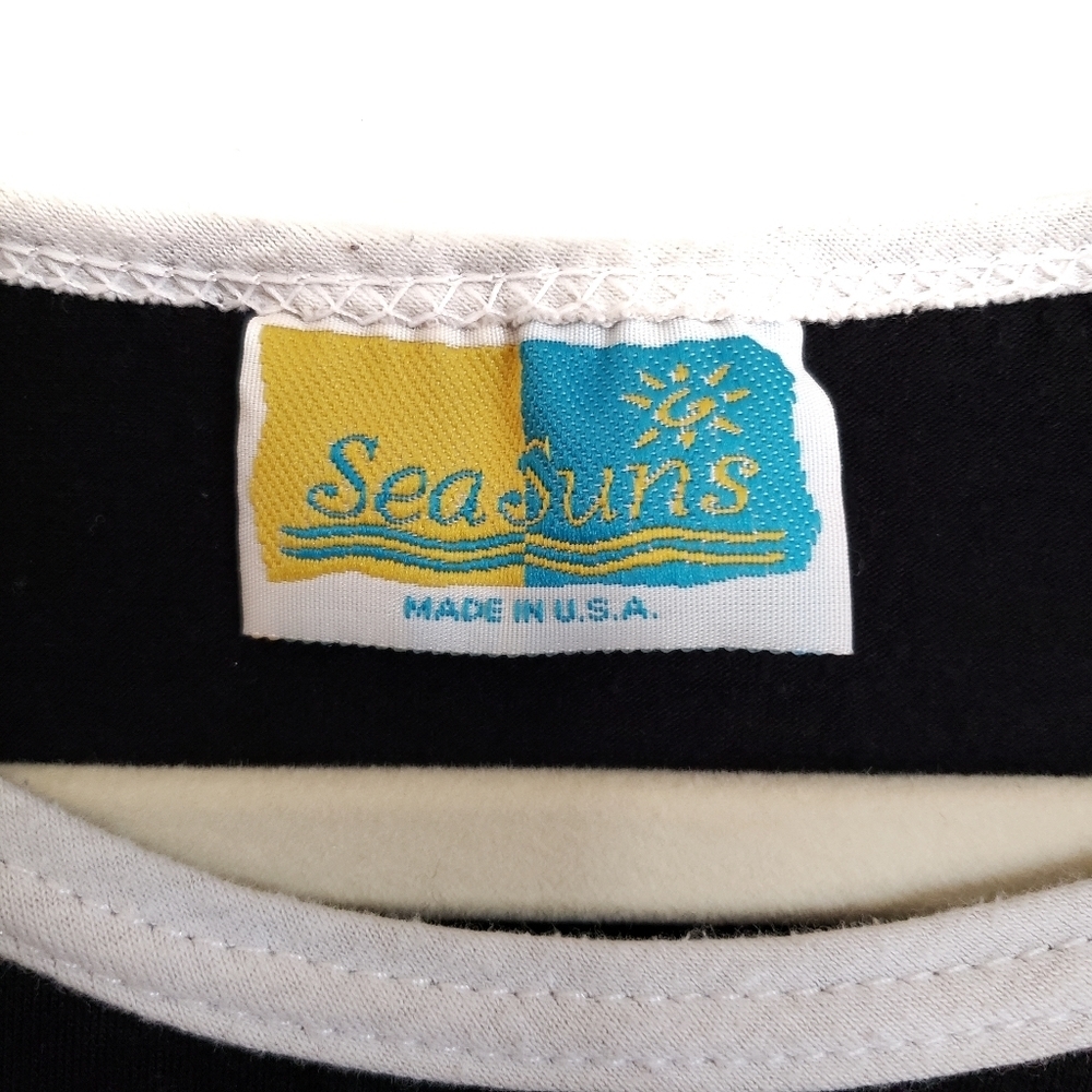 Vintage Sea Suns Top Womens L Large Black Flower - Picture 5 of 5